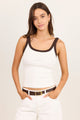 Pebble Milk and Chocolate Contrast Binding Rib Singlet Tank