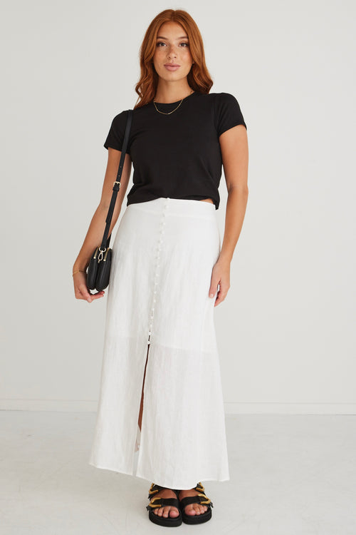 Mercy White Linen Button Front Aline Skirt WW Skirt Among the Brave   