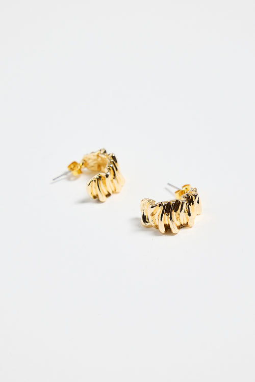 Pleated Wide Gold Huggie Earring