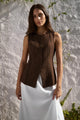 Polarity Chocolate Linen Viscose Crew Neck Fitted Vest