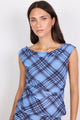 Ponder Blue Check Mesh Sleeveless Top