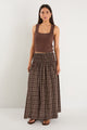Cheerful Chocolate Gingham Shirred Waist Maxi Skirt