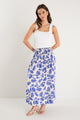 Sangria Blue Lotus Viscose Blend Shirred Waist Maxi Skirt