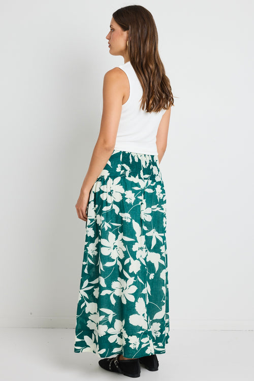 model wears Green Floral Cotton Maxi Skirt 