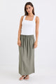 Notion Khaki Viscose Blend Tie Waist Side Split Midi Skirt