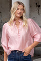Premise Blush Pink Button Front High Neck Blouse