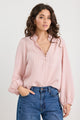 Premise Blush Stripe High Neck Buttoned LS Top