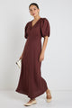 Preview Chocolate Puff Sleeve V Neck Bias Midi Dress
