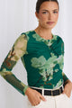 Prism Green Smudge Mesh Gathered Front LS Top