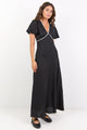 Profile Black Linen Blend Contrast Bias Flutter Sleeve Maxi Dress