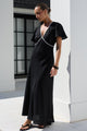 Profile Black Linen Blend Contrast Bias Flutter Sleeve Maxi Dress