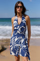 Profuse Ink Floral Wrap Front Tie Halter Neck Mini Dress