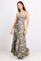 Prolific Olive Lilac Floral Satin One Shoulder Bias Slip Maxi Dress