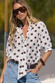 Providence Chocolate Polka Dot Tie Neck Short Sleeve Top