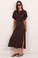 Pulse Chocolate Cotton Gathered Waist Detail Short Sleeve Dress