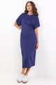 Pulse Ink Cotton Gathered Waist Detail Short Sleeve Knit Dress