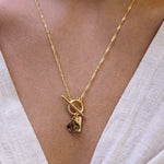 Pure 18k Gold Plate with Herkimer Quartz Fob Necklace ACC Jewellery Love Lunamei   