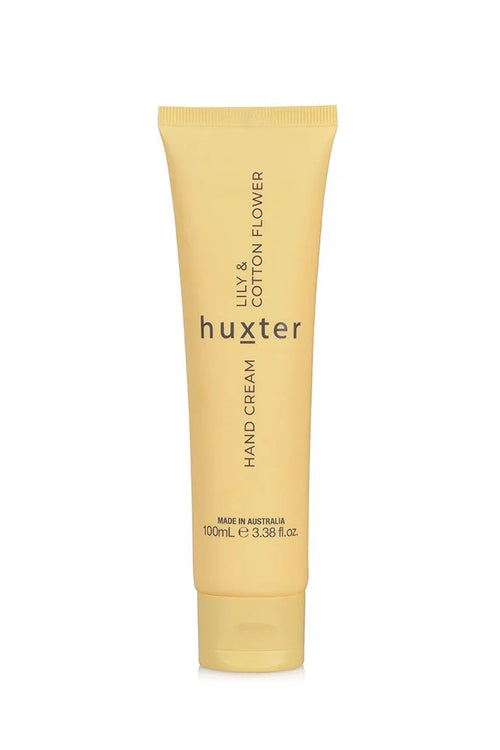 Hand cream tube with 'huxter' branding on a white background