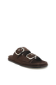 Rebeca Dark Cacao Suede Double Buckle Slide