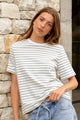 Binding Khaki White Stripe Boxy Fit Tee