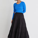 Castro Black Cotton Poplin Multi Tiered Maxi Skirt WW Skirt Ivy + Jack   