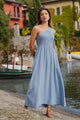 Rare Sky Blue One Shoulder Shirred Bodice Maxi Dress