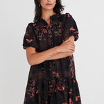 Ravine Black Orchid SS Shirt Style Tiered Mini Dress WW Dress By Rosa.   