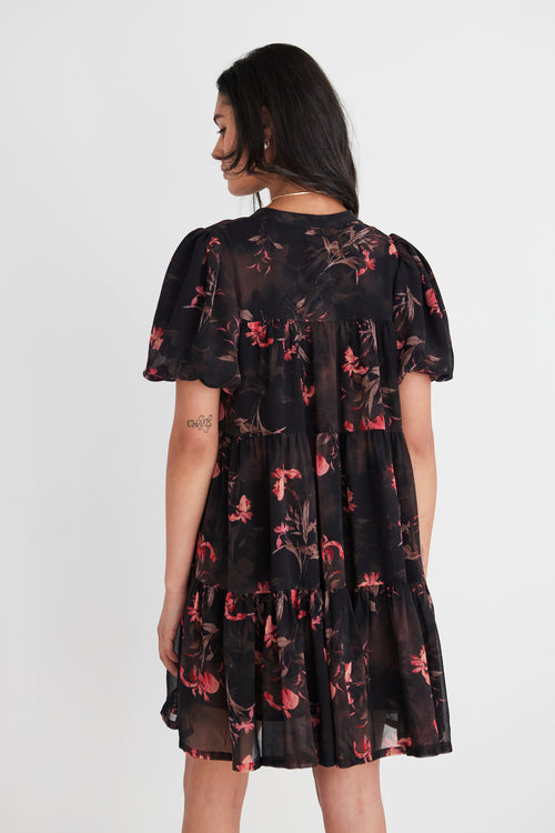 Ravine Black Orchid SS Shirt Style Tiered Mini Dress WW Dress By Rosa.   