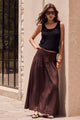 Byron Chocolate Linen Blend Shirred Waist Maxi Skirt