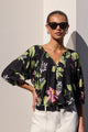 Refine Black Blush Floral Pintuck Front Mid Sleeve Top