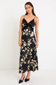 Region Black Beige Floral Satin Lace Trim Maxi Dress