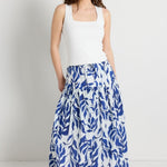 Floral Blue & White Cotton Maxi Skirt 