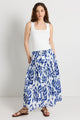 Remedy Blue Leaves Print Tie Waist Tiered Maxi Skirt