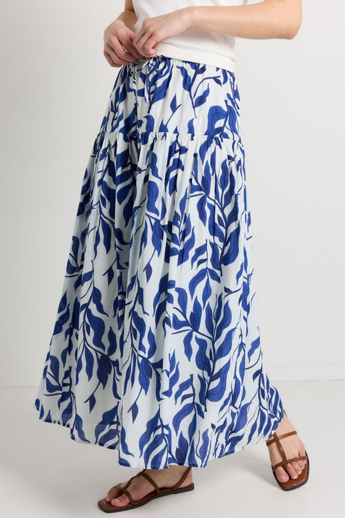 Floral Blue & White Cotton Maxi Skirt 