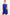 A woman modeling a sleeveless royal blue bodycon mini dress with a draped ruched design and sheer hem, set against a plain white studio background.