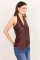 Replete Chocolate Satin Halter Neck Wrap Front Top