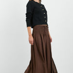 Byron Chocolate Linen Blend Shirred Waist Maxi Skirt
