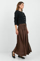 Byron Chocolate Linen Blend Shirred Waist Maxi Skirt