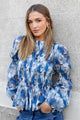 Required Sky Blue Floral LS Shirred Bodice Top