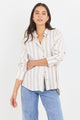 Reveal Taupe Stripe Tie Back Shirt