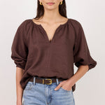 Revolutionary Dark Chocolate Linen Relaxed LS Top