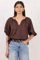Revolutionary Dark Chocolate Linen Relaxed LS Top