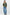 Woman wearing a green checkered blouse and blue jeans on a white background