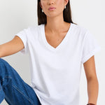 Women wearing a white shirt and blue jeans