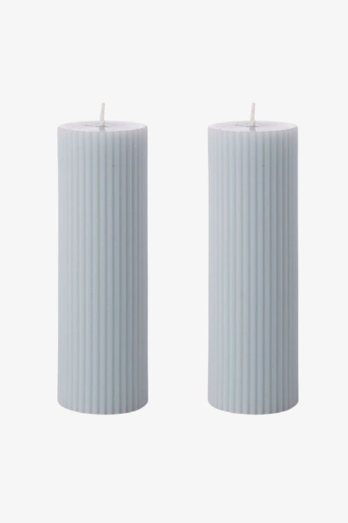 Ribbed Camellia Lotus Grey 15cm Set2 Pillar Candle