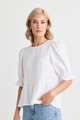 Roaming White Linen Crew Neck Peplum Top