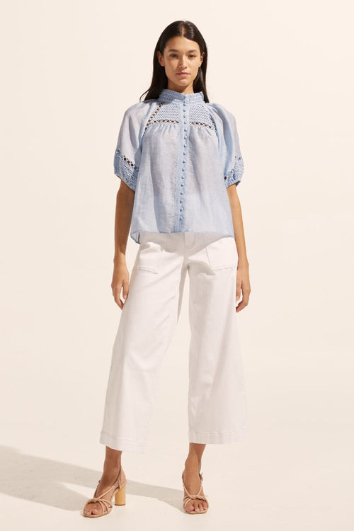 Roam Sky Blue Embroided SS Top WW Top Zoe Kratzmann   