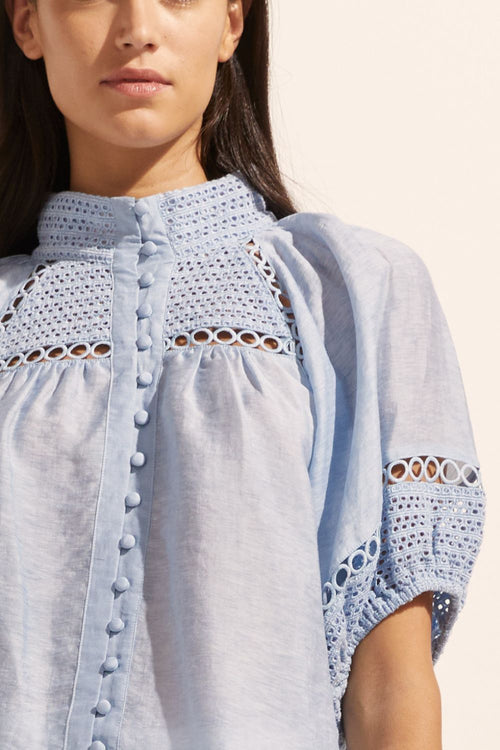 Roam Sky Blue Embroided SS Top WW Top Zoe Kratzmann   