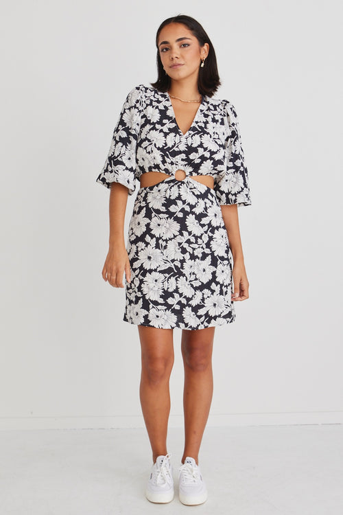 Roller Floral Silhouette LS Cut Out Mini Dress WW Dress Georgia Mae   