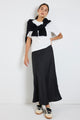 Rosette Black Satin Bias Midi Skirt